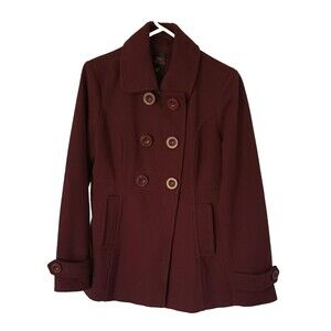 Bebe Peacoat Woman's Wool Double Breasted Jacket Size Med Maroon